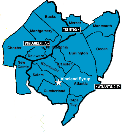 Map of Vineland Syrup's Service Area